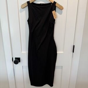 Popilush Shapewear Dress Women Black Ruched Midi Sleeveless Tummy Control LBD SM